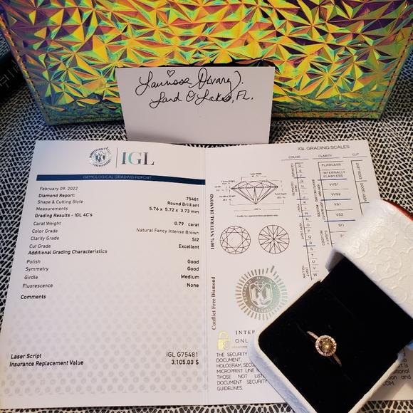 Chocolate and White Diamond Rose Gold Halo Ring - Picture 6 of 8